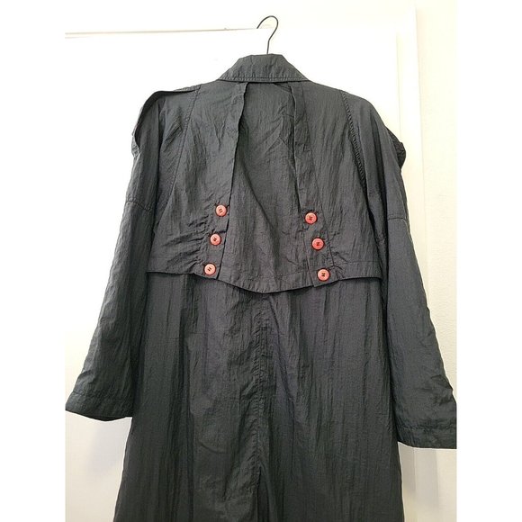 Vintage Women's Climatiser Nylon Trench Coat Black with Red Buttons Small - Picture 8 of 10